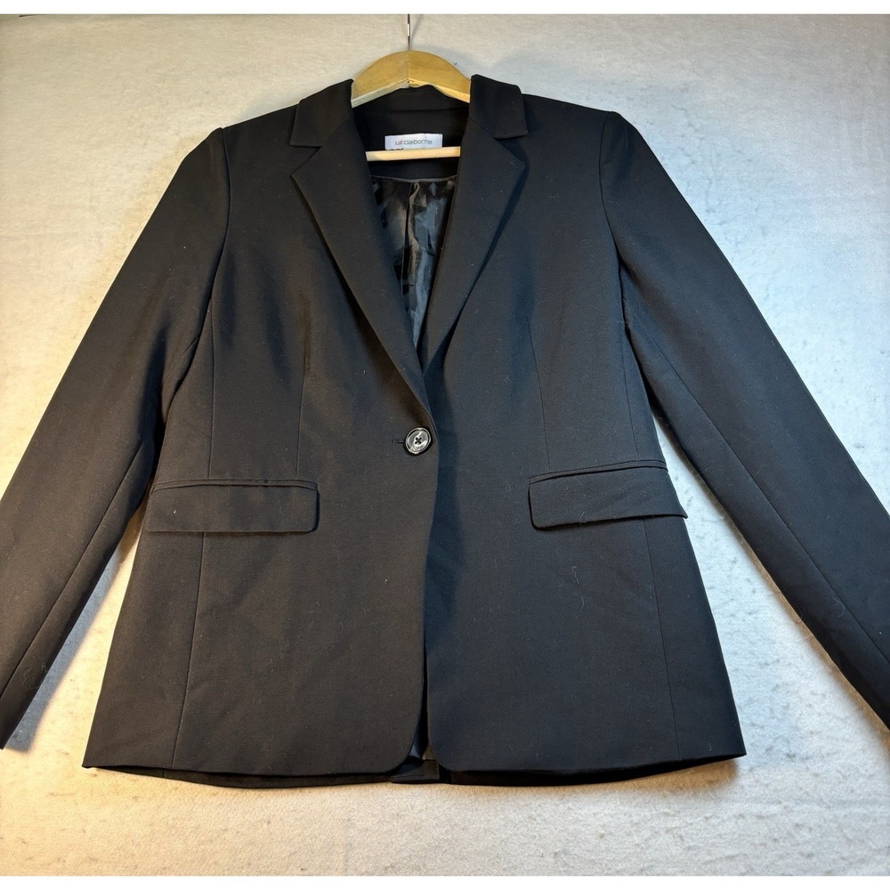 Liz Claiborne Career Blazer Women's Sz 2 Black 1 Button Poly Blend‎ Classic